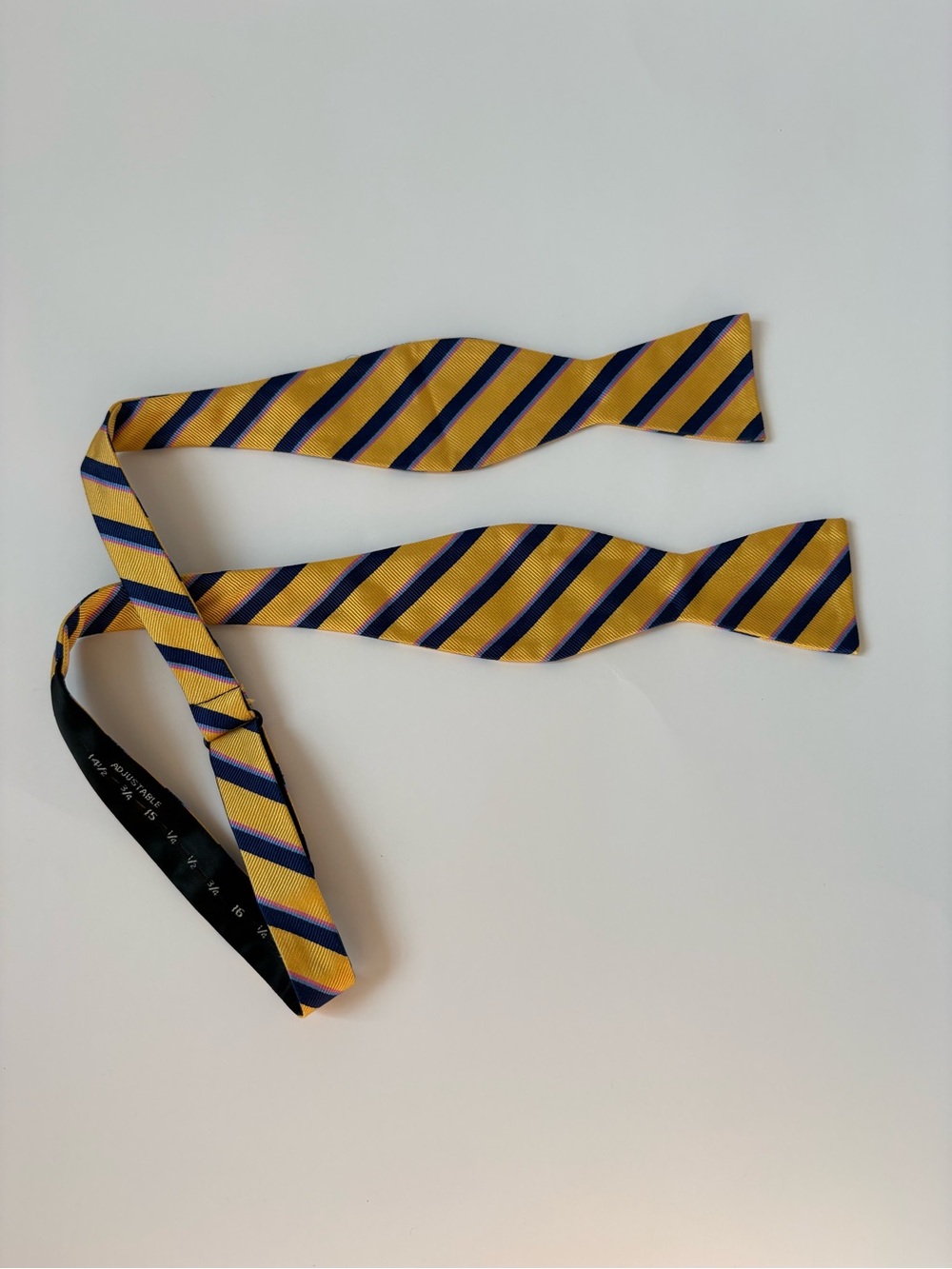 Countess Mara Silk Bow Tie Navy Gold Stripe Up To 17 1/2 Adjustable Event Career